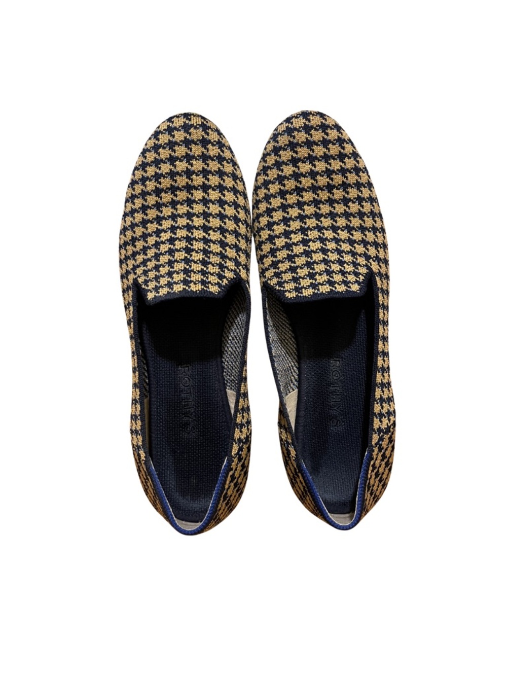 Rothy's Retired Navy and Tan Houndstooth Slip-On Flats Loafers
